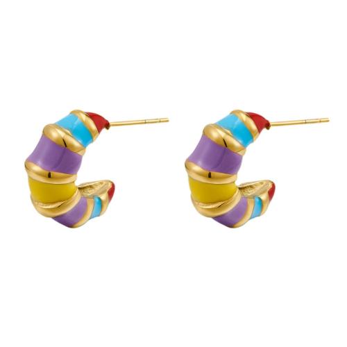 Pendientes de Acero Inoxidable, acero inoxidable 304, 18K chapado en oro, Joyería & para mujer & esmalte, más colores para la opción, Vendido por Par