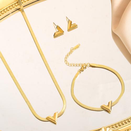 Fashion Stainless Steel Jewelry Sets, 304 Stainless Steel, plated, fashion jewelry & different styles for choice & for woman, golden, Necklace :40-5cm, bracelet :16-5cm., Sold By PC