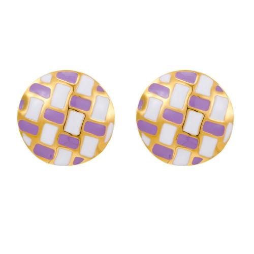 Pendientes de Acero Inoxidable, acero inoxidable 304, 18K chapado en oro, Joyería & para mujer & esmalte, más colores para la opción, Vendido por Par