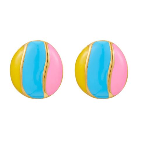 Stainless Steel Stud Earrings, 304 Stainless Steel, Round, 18K gold plated, fashion jewelry & for woman & enamel, more colors for choice, Sold By Pair