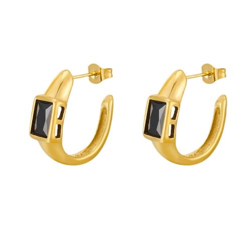 Pendientes de Acero Inoxidable, acero inoxidable 304, con cúbica circonia, 18K chapado en oro, Joyería & para mujer, Vendido por Par