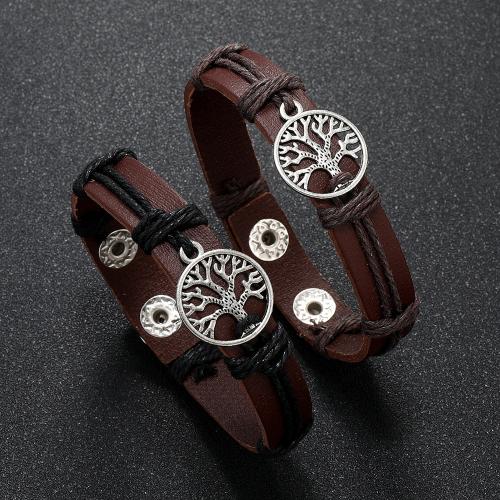 Bracelet de cuir de vachette, cuir de peau de vache, avec corde de cire & alliage de zinc, fait à la main, bijoux de mode & pour homme, plus de couleurs à choisir, Vendu par PC