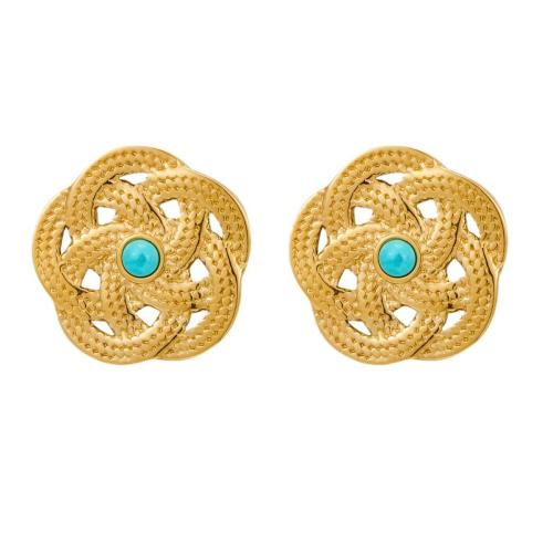 Pendientes de Acero Inoxidable, acero inoxidable 304, con Perlas plásticas, Flor, 18K chapado en oro, diferentes materiales para la opción & para mujer & hueco, Vendido por Par