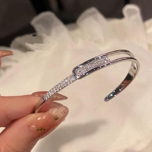 Cubic Zirconia Micro Pave Brass Bracelet, plated, micro pave cubic zirconia & for woman, silver color, Inner Diameter:Approx 55mm, Sold By PC