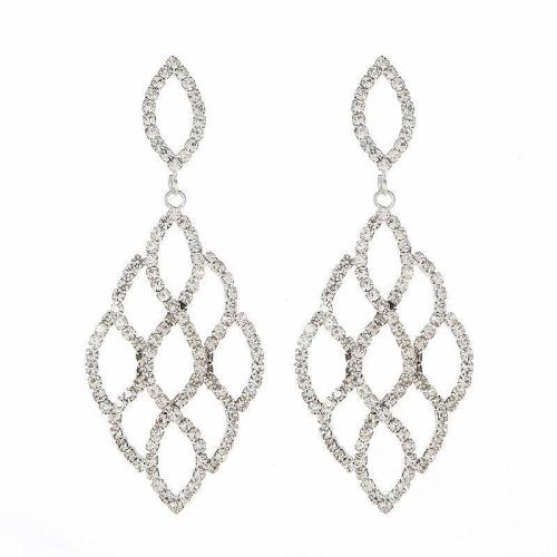 Goujon Laiton, Placage, pour femme & avec strass, argent, 75x30mm, Vendu par paire