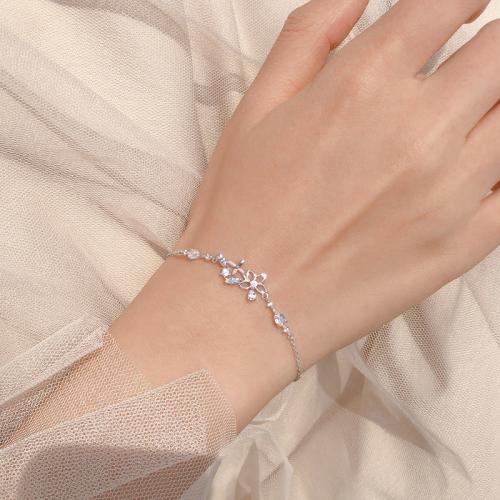 Bracelet cubique en laiton zircon pavent, avec 3CM chaînes de rallonge, Placage, pavé de micro zircon & pour femme & émail, couleur platine, Longueur:Environ 16 cm, Vendu par PC