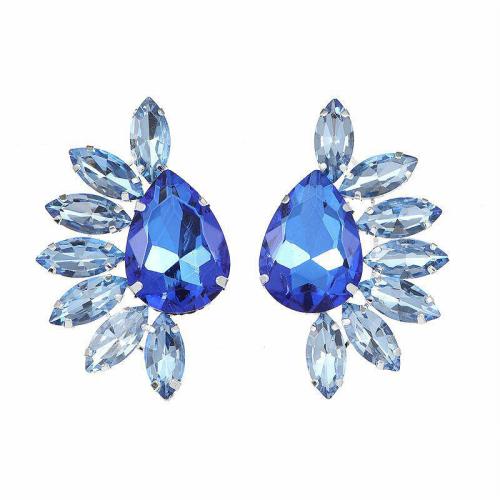 Cubic Zirconia Micro Pave Brass Earring, plated, micro pave cubic zirconia & for woman, blue, 53mm, Sold By Pair