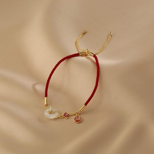 Brass Bracelet & Bangle, with Wax Cord & Gemstone, with 3CM extender chain, Heart, plated, for woman & enamel, red, Length:Approx 16 cm, Sold By PC