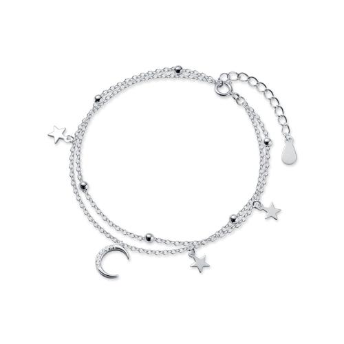 Cúbicos Circonia pulsera Latón Micro pavimenta, metal, con 3CM extender cadena, Luna, chapado, micro arcilla de zirconia cúbica & para mujer, plateado, longitud:aproximado 16 cm, Vendido por UD