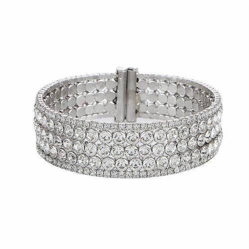 Brass Bracelet & Bangle, plated, for woman & with rhinestone, silver color, Sold By PC