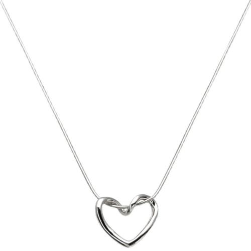 Brass Necklace, Heart, plated, for woman, silver color, Length:Approx 41-50 cm, Sold By PC