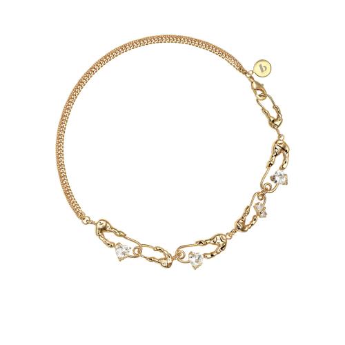 Circón cúbico Micro pavimentar collar de cobre amarillo, metal, chapado, micro arcilla de zirconia cúbica & para mujer, más colores para la opción, longitud:aproximado 41-50 cm, Vendido por UD