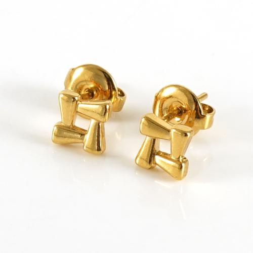 Stainless Steel Stud Earrings, 304 Stainless Steel, plated, for woman, golden, Sold By Pair