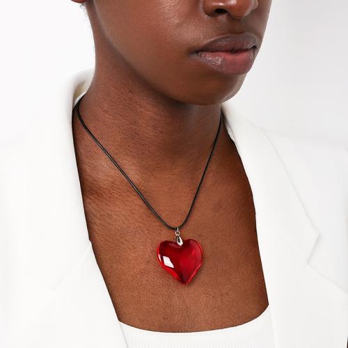 Tibetan Style Jewelry Necklace, with leather cord & Glass, Heart, plated, for woman, red, Sold By PC