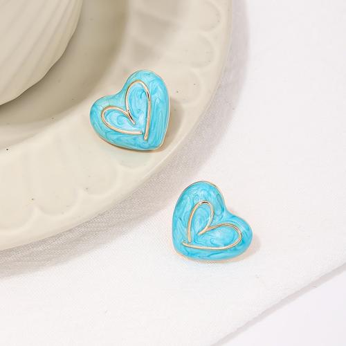 Tibetan Style Stud Earring, Heart, plated, for woman & enamel, more colors for choice, Sold By Pair