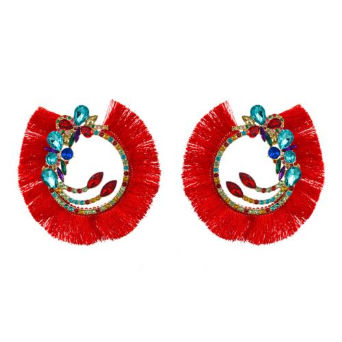 Tibetan Style Stud Earring, with Glass Rhinestone, fashion jewelry & for woman, more colors for choice, Sold By Pair