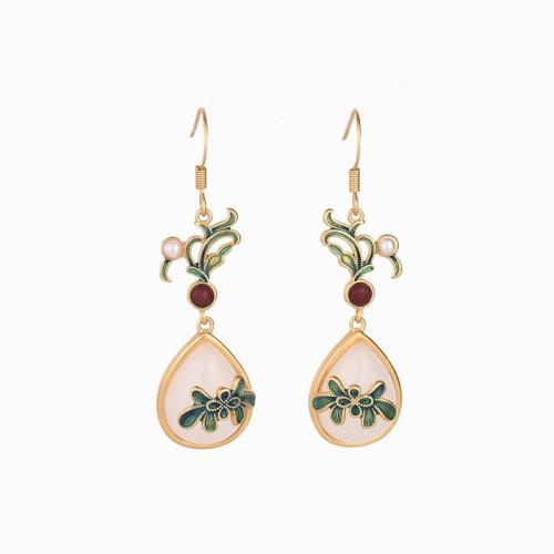 Brass Drop Earring, with Jade, vintage & for woman, golden, 46mm, Sold By Pair