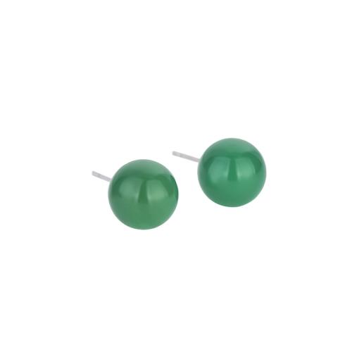 Brass Stud Earring, with Jade, vintage & for woman, more colors for choice, 8mm, Sold By Pair