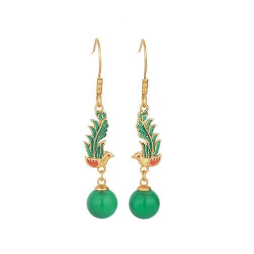 Brass Drop Earring, with Jade, vintage & for woman, golden, 46mm, Sold By Pair