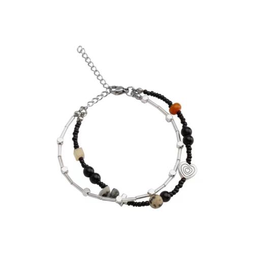 Tibetan Style Bracelet, with Gemstone, with 5.5cm extender chain, plated, fashion jewelry & Unisex, black, Length:Approx 16.5 cm, Sold By PC