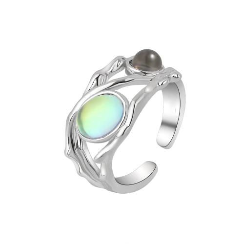 Brass Finger Ring, with Moonstone, plated, different styles for choice & for woman, platinum color, Sold By PC