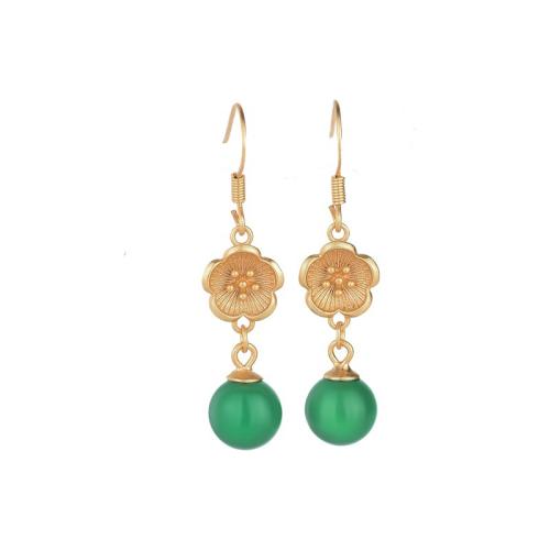 Brass Drop Earring, with Jade, vintage & for woman, golden, 38mm, Sold By Pair