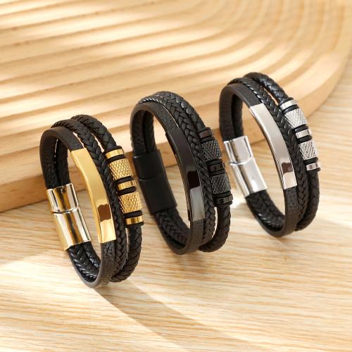 PU Leather Cord Bracelets, Vacuum Ion Plating, for man, more colors for choice, Sold By PC