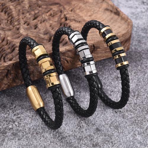 PU Leather Cord Bracelets, Vacuum Ion Plating, for man, more colors for choice, Sold By PC