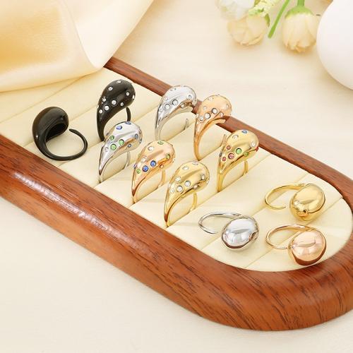 Rhinestone Stainless Steel Finger Ring, 304 Stainless Steel, Vacuum Ion Plating, different styles for choice & for woman & with rhinestone, more colors for choice, Sold By PC