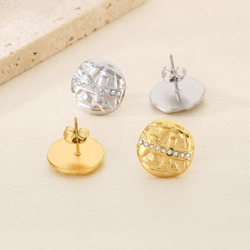 Stainless Steel Stud Earrings, 304 Stainless Steel, Vacuum Ion Plating, for woman & with rhinestone, more colors for choice, Sold By Pair