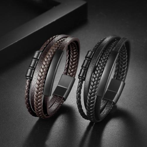 PU Leather Cord Bracelets, Vacuum Ion Plating, for man, more colors for choice, Sold By PC