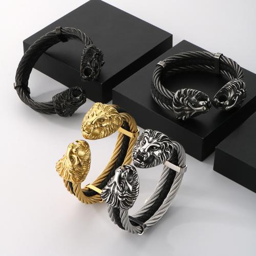 PU Leather Cord Bracelets, Lion, Vacuum Ion Plating, for man, more colors for choice, Sold By PC