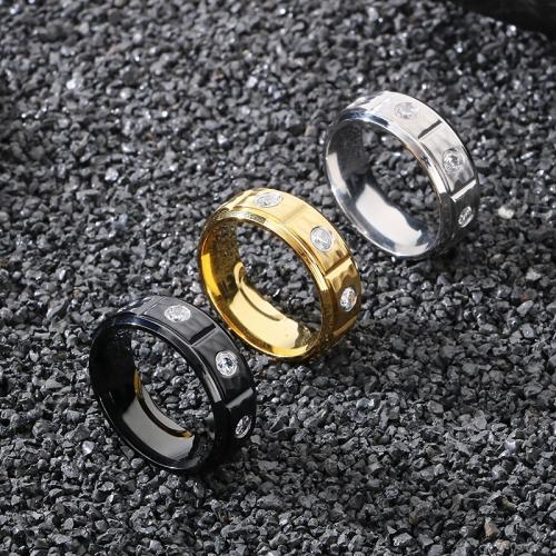 Rhinestone Stainless Steel Finger Ring, 304 Stainless Steel, Vacuum Ion Plating, for man & with rhinestone, more colors for choice, Sold By PC