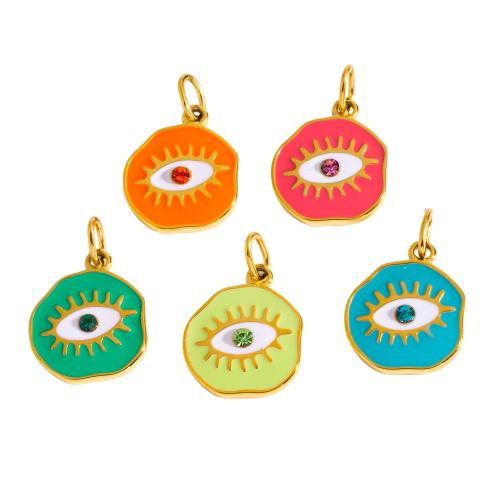 Evil Eye Pendants, 304 Stainless Steel, Vacuum Ion Plating, DIY & evil eye pattern & enamel & with rhinestone, more colors for choice, 15.80x19.50mm, Sold By PC