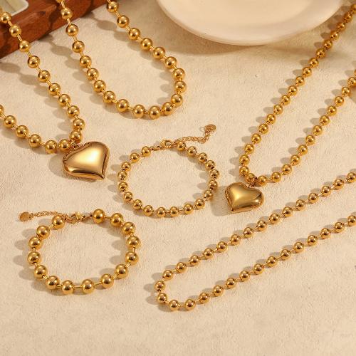 Fashion Stainless Steel Jewelry Sets, bracelet & necklace, 304 Stainless Steel, Vacuum Ion Plating, fashion jewelry & different styles for choice & for woman, golden, Sold By PC