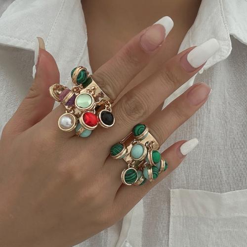 Tibetan Style Finger Ring, with ABS Plastic Pearl & Gemstone & Acrylic, plated, fashion jewelry, more colors for choice, nickel, lead & cadmium free, Sold By PC