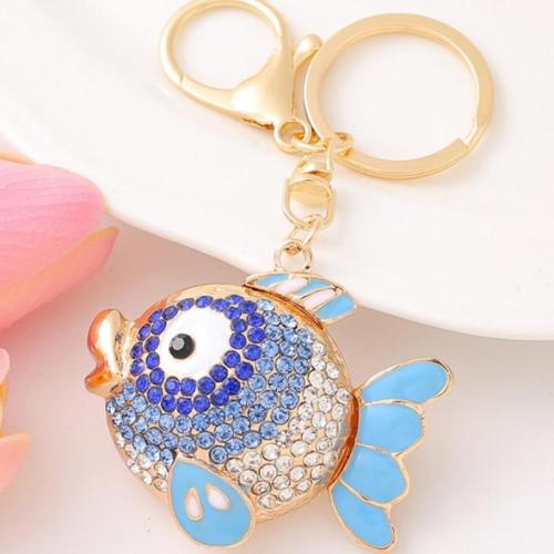 Tibetan Style Key Clasp, Fish, plated, fashion jewelry & enamel & with rhinestone, more colors for choice, nickel, lead & cadmium free, Sold By PC