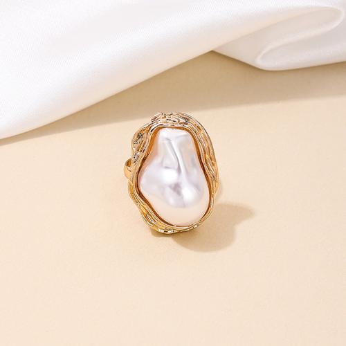 Tibetan Style Finger Ring, with Plastic Pearl, plated, for woman, gold, Sold By PC