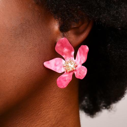 Tibetan Style Stud Earring, with Acrylic, petals, plated, for woman, more colors for choice, Sold By Pair