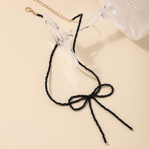 Tibetan Style Jewelry Necklace, with Glass, Bowknot, plated, for woman, black, Sold By PC