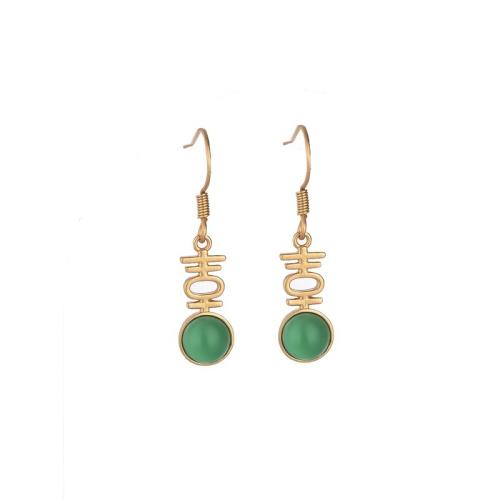 Brass Drop Earring, with Jade, plated, vintage & for woman, golden, 30mm, Sold By Pair