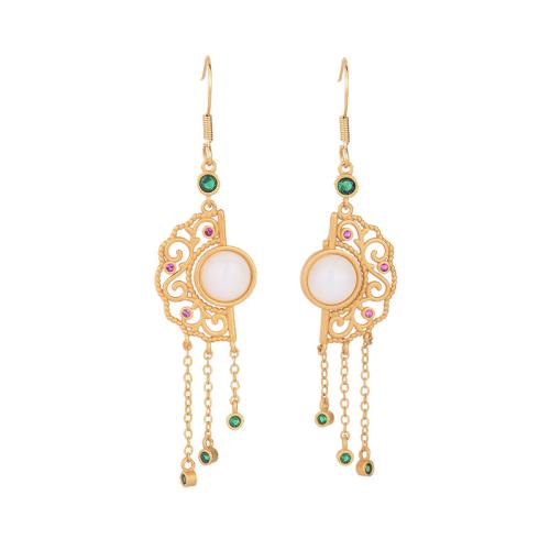 Brass Drop Earring, with Jade, vintage & for woman, golden, 70mm, Sold By Pair