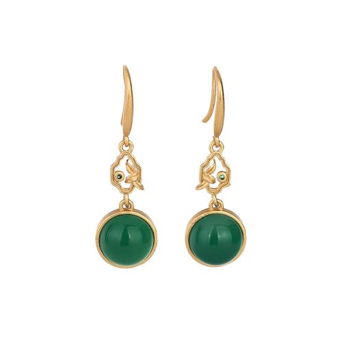 Brass Drop Earring, with Jade, vintage & for woman, golden, 37mm, Sold By Pair