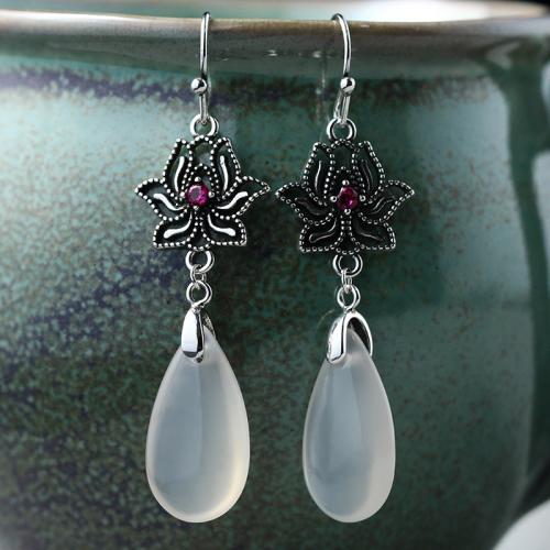 Brass Drop Earring, with Jade, vintage & for woman, silver color, 52mm, Sold By Pair