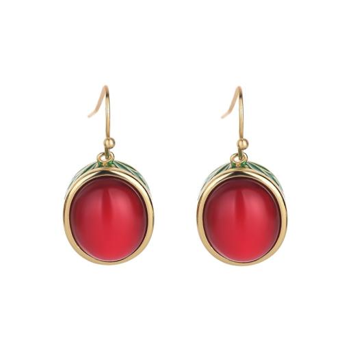 Brass Drop Earring, with Jade, plated, vintage & for woman & enamel, golden, 27mm, Sold By Pair