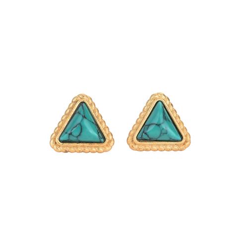 Brass Stud Earring, with Turquoise, vintage & for woman, golden, 10x10mm, Sold By Pair