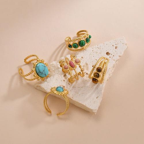 Partículas de acero Anillo de dedo Cuff, con Piedras preciosas, chapado en color dorado, unisexo & diferentes estilos para la opción & esmalte, tamaño:6-8, Vendido por UD