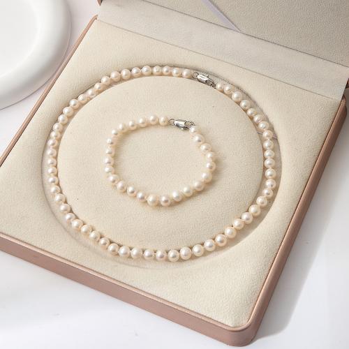 Natural Cultured Freshwater Pearl Jewelry Sets, 2 pieces & for woman, Necklace 43CM, bracelet 18.5cm, Sold By Set