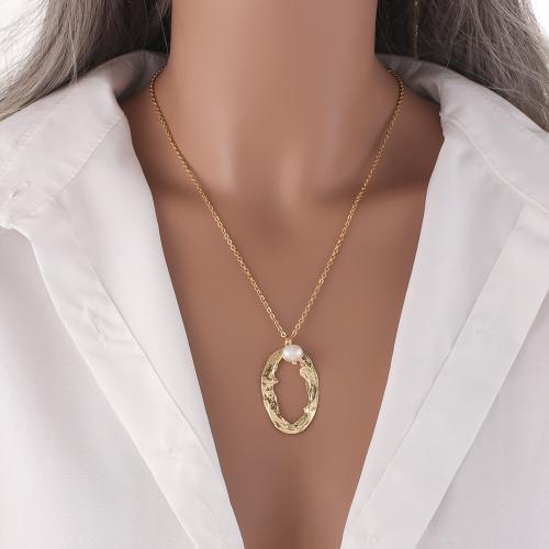 Brass Necklace, with Plastic Pearl, gold color plated, for woman, nickel, lead & cadmium free, Length:47.8 cm, Sold By PC