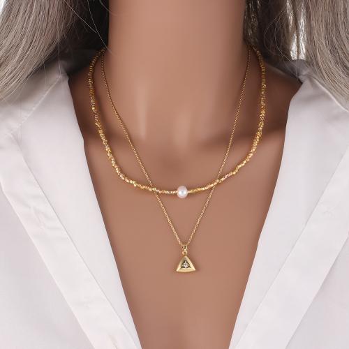 Brass Necklace, with Seedbead & Cubic Zirconia & Freshwater Pearl, gold color plated, different styles for choice & for woman, more colors for choice, nickel, lead & cadmium free, Length:50 cm, Sold By PC